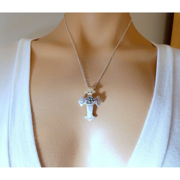 VTG Sterling Silver Hand Made Cross Pendant Mexico Signed OOAK - Picture 5 of 9